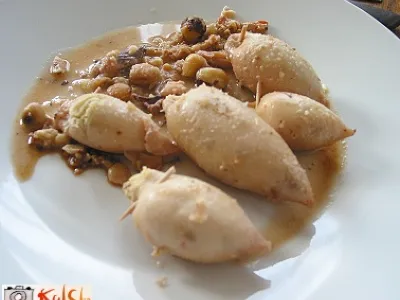 Lignji, polnjeni s krompirjem in lešniki