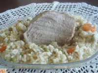 Fotografija recepta: Telečji orešček z zelenjavnim rižem