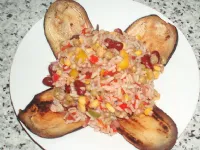 Fotografija recepta: Riževa solata  na posteljici iz melancan