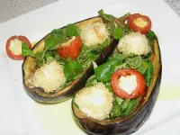 Fotografija recepta: Motovilec v skledici iz pečenih jajčevcev