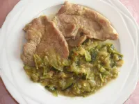 Fotografija recepta: Svinjski zrezek z bučkami in šparglji