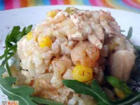 Fotografija recepta: Rižota s koruzo in kozicami