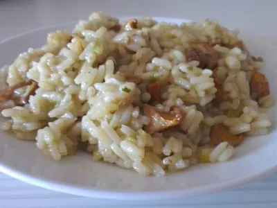 Rižota z lisičkami in bučkami