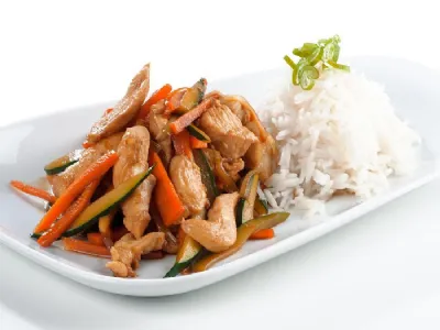 Zelenjavni vok s piščančjimi rezinami 