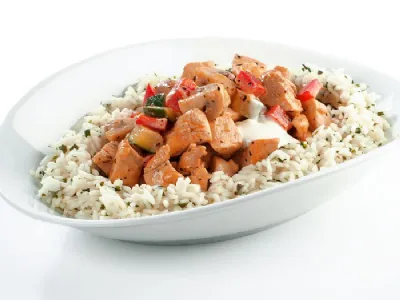 Ponvica z gobami in piščancem ter zeliščni riž