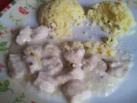 Fotografija recepta: Riž z jajci in piščancem v omaki