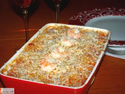 Pečena rižota z gamberi in parmezanom