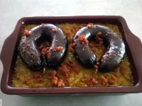 Fotografija recepta: Krvavice z zapečenim kislim zeljem