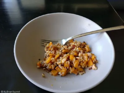 Rižota s hokaido bučo in prekajenim lososom