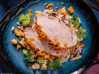 Fotografija recepta: Glazirane puranje prsi z ananasovim rižem