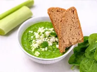 Fotografija recepta: Bučkino-porova juha s kozjim sirom