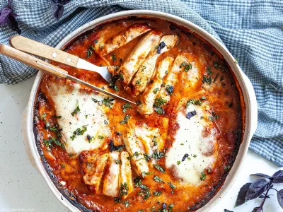 Puran z mocarelo v omaki Arrabbiata po receptu Vibrant Plate