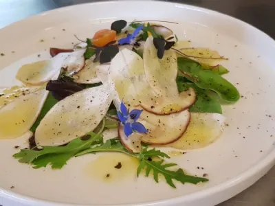 Carpaccio jurčkov na svežem radiču in rukoli