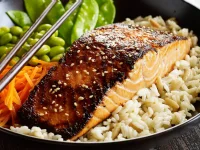 Fotografija recepta: Losos v BBQ-sriracha omaki na žaru