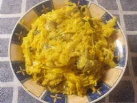 Fotografija recepta: Priloga s kislim zeljem, porom, lečo, šampinjoni in smetano za kuhanje