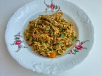 Fotografija recepta: Rižota z govejimi trakci in bučo hokaido