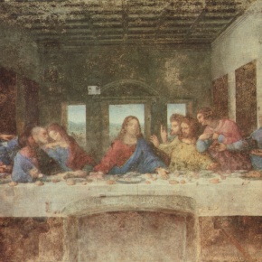 Leonardo da Vinci, 1495-97, mešanica olja in tempere na apnu, 460 x 880 cm, Milano, refektorij, Milostna Mati Božja